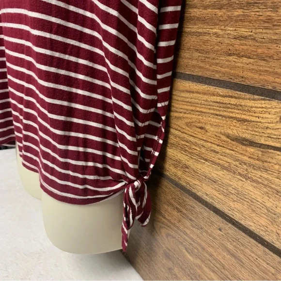 Lovely Souls size large top lace shoulders burgundy/white stripes side tie - Picture 2 of 7